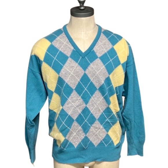 VTG LYLE & SCOTT 100% WOOL ARGYLE SWEATER SIZE 2X - Picture 1 of 8